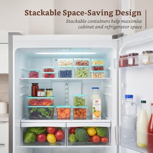 Image of Amazon Brand - Solimo Plastic Container Set with Airtight Lids | BPA-Free | Microwave & Dishwasher Safe | Kitchen Storage Containers | Set of 21