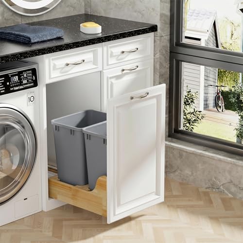 Image of 35 Quart Plastic Trash Can,9-Gallons Under Cabinet Waste Bin,2-Pack | Wide-open Top Design, 9-Gallons Slim Trash Can for Kitchen Bedroom Office Bathroom Under Sink, Easy to Clean, Gray