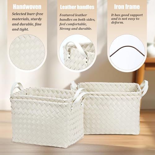 Image of Handwoven Clothes Basket Laundry Hampers Large Wicker Storage Baskets for Shelves Blankets Closet Storage Bins Car Bedroom Bathroom Organizers and Storage Bath (Pack of 4, Ivory)