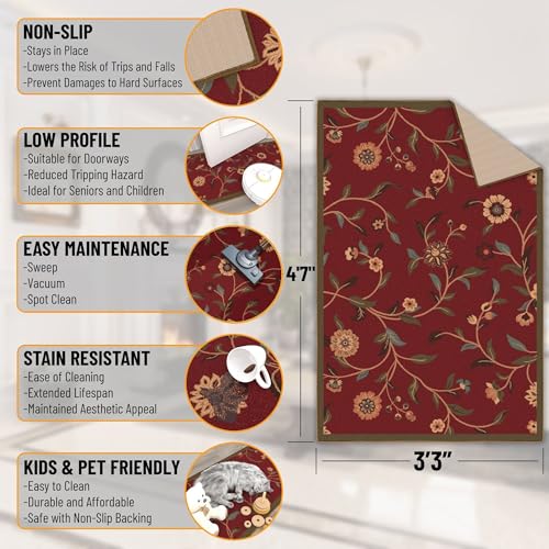 Ottomanson Alfombra Floral Anti-deslizante 3'3" x 4'7" miniatura 2