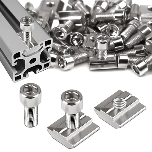 SWTYExt 50 Stück Nutensteine M8 Set, 25 Stk T Nut Schiene M8 Typ B und 25 Stk Schrauben Serie 3030 Schiebemuttern T Nutmuttern Kohlenstoffstahl für Aluprofil Extrusionsschlitz Führungsschiene