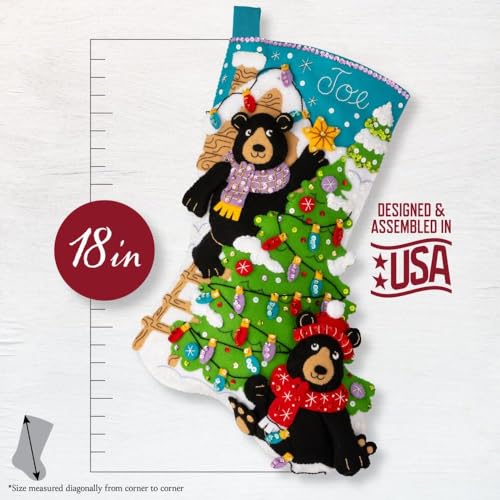 Image of Bucilla Felt Applique 18 inch Stocking Making Kit, Holiday Black Bears, Perfect for DIY Arts and Crafts, 89622E