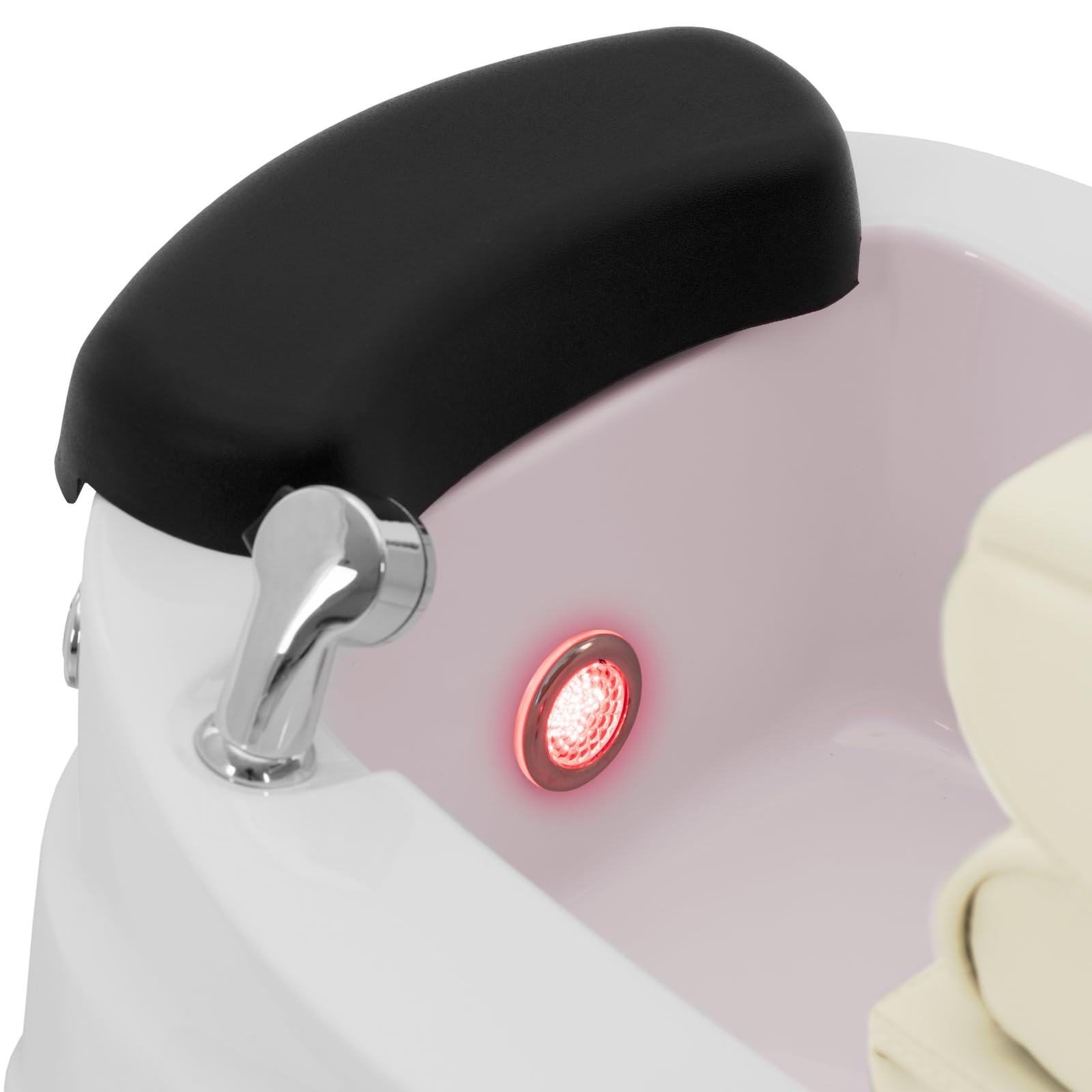 Physa Fußpflegestuhl elektrisch mit Fußwanne, Massagefunktionen, Beleuchtung 105 W 150 kg Creme/weiß Kosmetikliege Pedikürestuhl Stuhl für Fußpflege