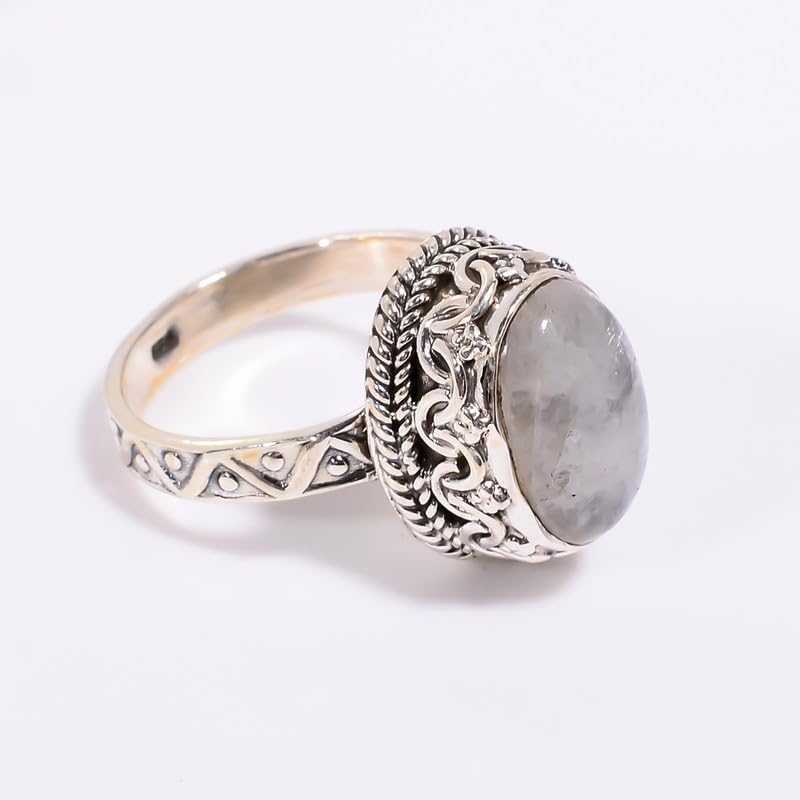 Bague en argent sterling 925 et pierre de lune ovale unique - 4