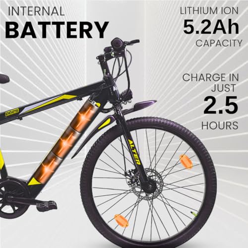 Image of Alter 26 inch 002S Model Electric Cycle with 36V 250W BLDC HUB Motor with Waterproof Connector | Lithium ION Battery in Frame | 95% PREASSEMBLED with Charger (Yellow, 5.2AH)
