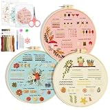 EEEKit 3PCS Sticken Set für Anfänger, Kreuzstich Stickerei Starter Set mit 28 Stichen Lernanleitung und Garne, Nadeln und Stickrahmen für Erwachsene