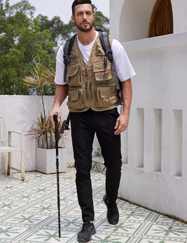 Image of Yimoon Men's Utility Fishing Vest Summer Lightweight Safari Travel Cargo Vest Outdoor Work Vests Multi Pockets