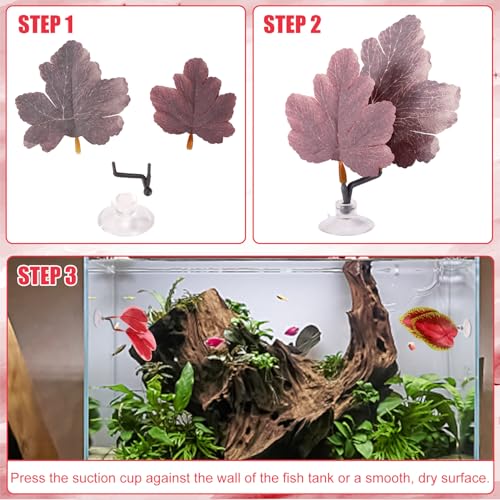 Image of 4pcs Betta Leaf Hammock, 4 Styles Adjustable Plastic Betta Bed Resting Spot Small Fish Tank Decor Decoration Accessories with Suction Cup & Bracket for Aquarium Four-Eyed Silk Fish Guppy to Rest (Red)