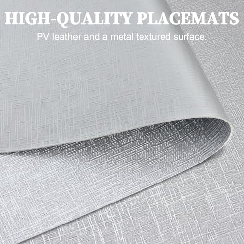 TOPAHGOD Square Place Mats for Table Set of 4, Dual Sided Non-Slip Heat Resistant Table Mats and Coasters, Faux Leather Stain Resistant Washable Wipeable Placemats for Indoor and Outdoor (Silver) - Cosy Home Interiors TOPAHGOD Square Place Mats for Table Set of 4, Dual Sided Non-Slip Heat Resistant Table Mats and Coasters, Faux Leather Stain Resistant Washable Wipeable Placemats for Indoor and Outdoor (Silver) - Image 3