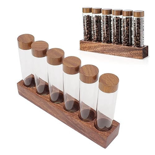 Ejoyous Tubes de Stockage de Grains de café avec Support en Bois de Noyer, Tubes de Cave à café Portatifs à Dose Unique pour Récipient de Grains de café pour Garde-manger de Bar de Vente