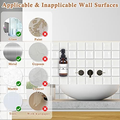 Amber Glass Bottle Wall Mounted, Soap Dispenser with Stainless Steel Pump Holder Without Drilling Waterproof Labels Adhesive, 250ml Refillable Hand and Dish Soap Bottle Shampoo for Kitchen Bathroom