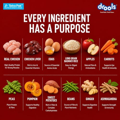 Image of Drools Dog Fresh Food Tetra Pak Real Chicken Biryani, for Adult & Puppy, 150g | High Protein, 90% Real Meat | No Preservatives | Retains Freshness & Flavours | Ready to Serve | One Pack Per Meal