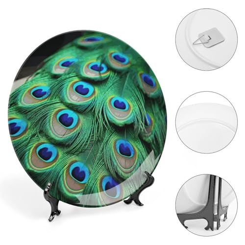 Plato decorativo de porcelana estilo chino con pluma de pavo real miniatura 4
