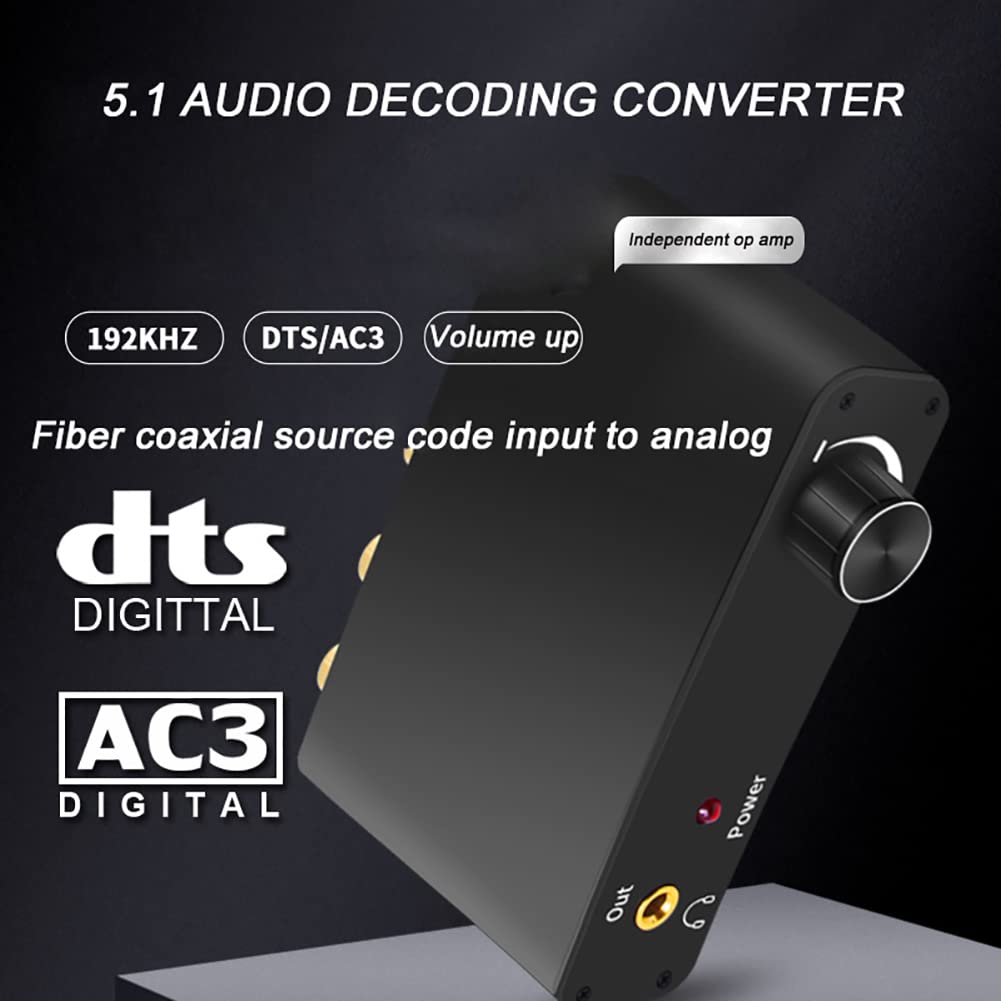 RSGK Decodificatore Audio 5.1, Alta fedeltà 192KHz_32bit, codice Sorgente coassiale in Fibra Ottica su Uscita Stereo, Supporto Formato Audio di decodifica DTS, AC3, LPCM, PCM