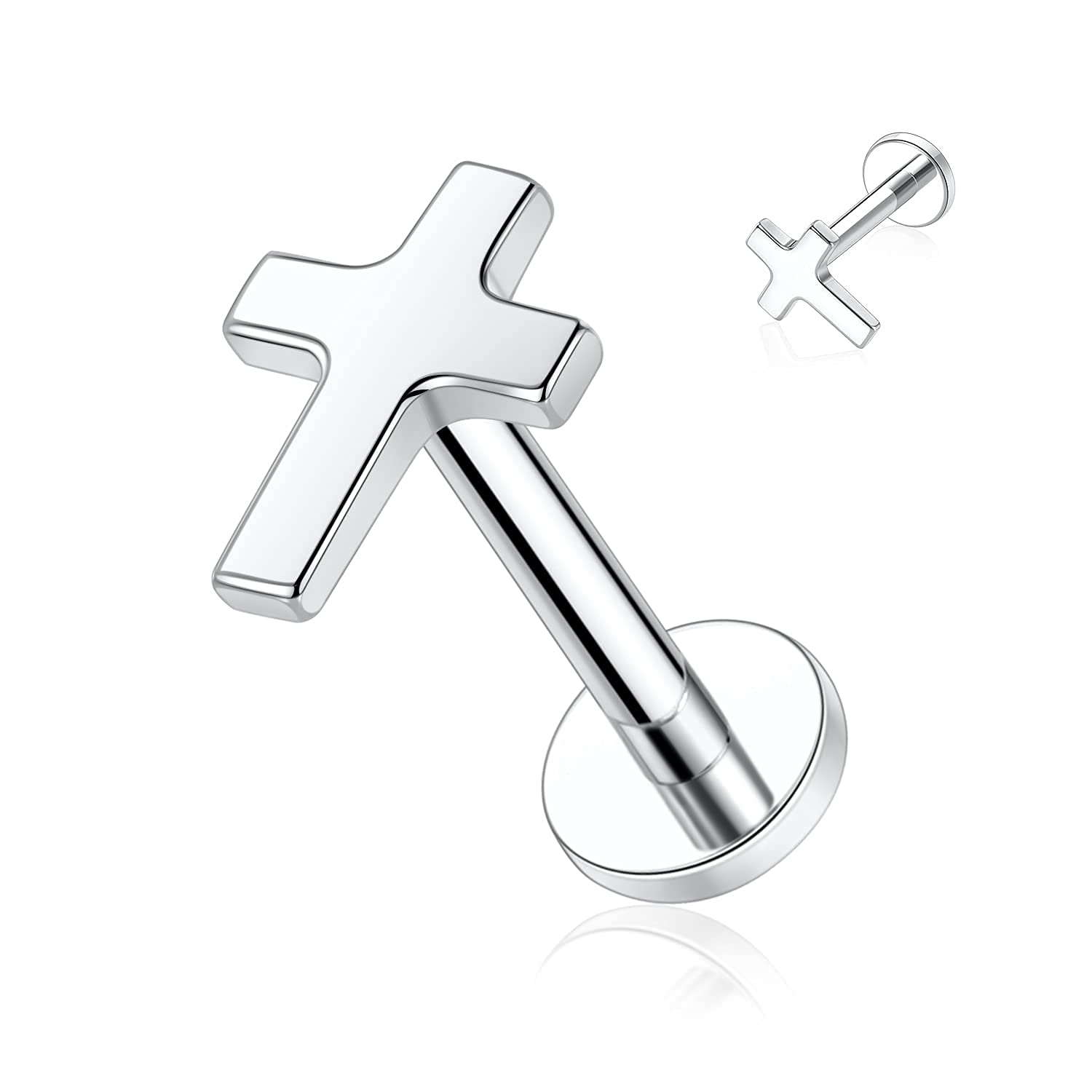 hengkaixuan 16G Titanium Labret Studs - Internally Threaded Flatback - Unisex - Silver - Piercing Jewellery — view 35