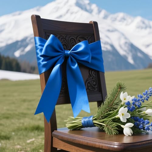 Image of Royal Blue Satin Ribbon 4 inch X 15 Yards Polyester Ribbon for Gift Wrapping Very Suitable for Weddings Party Hair Bow Invitation Decorations and More