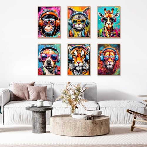 Image of Okarina 6 Pack Paint by Numbers Kit for Adults Beginner, Animals Adult Paint by Number Kits on Canvas Without Frame, Animal DIY Acrylic Oil Painting by Numbers Kits, Perfect for Home Decor 10x14 Inch