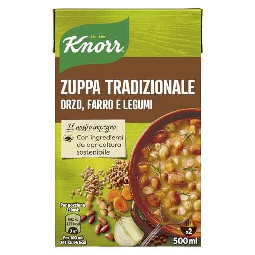 Knorr Zuppa Tradizionale, Piatti Pronti Knorr con Ingredienti Naturali, Senza Coloranti e Senza Conservanti Aggiunti, Fonte di Fibre, Vegetariano, Confezione da 500 ml