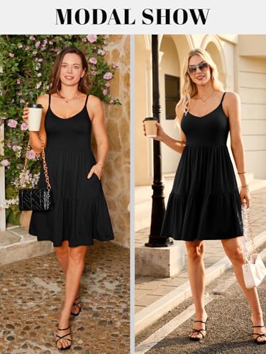 V FOR CITY Womens Summer Dresses with Built in Bra Adjustable Strap Cami Dress V Neck Tiered Sundress with Pockets - Image 7