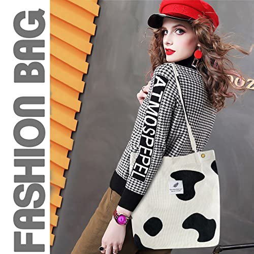 Image of Ayieyill Corduroy Tote Bag for Women Canvas Shoulder Cord Purse with Inner Pocket