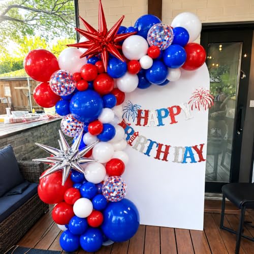 Image of Red White and Blue Patriotic Balloon Arch Kit 129 Pcs
