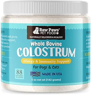 Raw Paws Pet Bovine Colostrum for Dogs Allergies & Immune Support, 5-oz - Made in USA, Pure Bovine Colostrum Powder for Cats - Bovine Colostrum Dogs Daily Supplement - Colostrum for Puppies & Kittens
