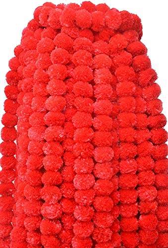 Image of Plastic Marigold Flower Garlands Decorations 5 Feet Long (30 Flowers in Every Garland) Pack of 5 Pcs- (Red)