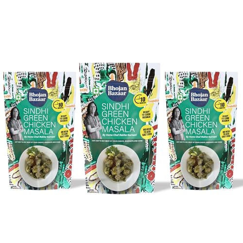 Image of Bhojan Bazaar Sindhi Green Chicken Masala Powder (Pack of 3, 50g) Ready to 10 Minutes, Serves 12, Chicken Masala for Curries, Ready in Cook Indian Spice Mix, Flavourful Masala for Chicken & Fish