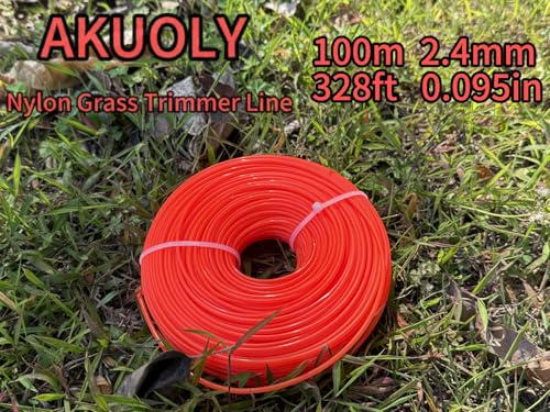 Akuoly 100m Mähfaden Trimmerschnur Trimmerfaden für Rasentrimmer, Robuster Rasentrimmer-Schnur Fadendurchmesser 2,4 mm, Nylonfaden in Orange zur Gartenarbeit, Grasschneiden und Unkrautbeseitigung