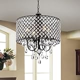 Whse of Tiffany SU7139-4B Monet 4-Light Black-Finished 17-Inch Crystal Round Chandelier