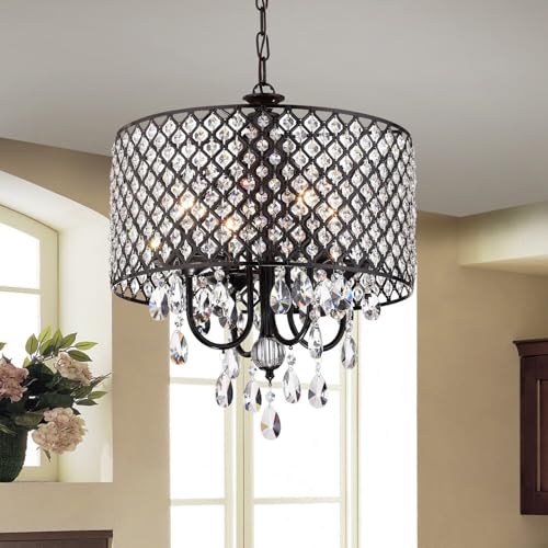 Monet 4-light Black-finished 17-inch Crystal Round Chandelier