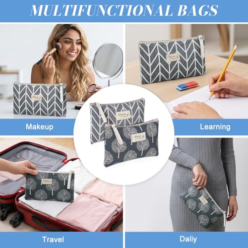 Image of MAYCREATE 2Pcs Canvas Makeup Pouch Bag Zipper Small Makeup Organisers Cosmetic Bag for Lipstick Toiletries Stationeries, Portable Make Up Pouch for Woman Travel and Daily Use - Size 22x14cm