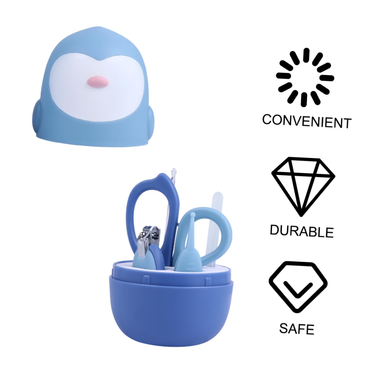 VICASKY 3sets Unghie Ragazzo Ragazza Kit Per Manicure Con Forbici Limette Pinzette e Cucchiaino Led Sicuro e Pratico Per Ragazzo Ragazza Blu