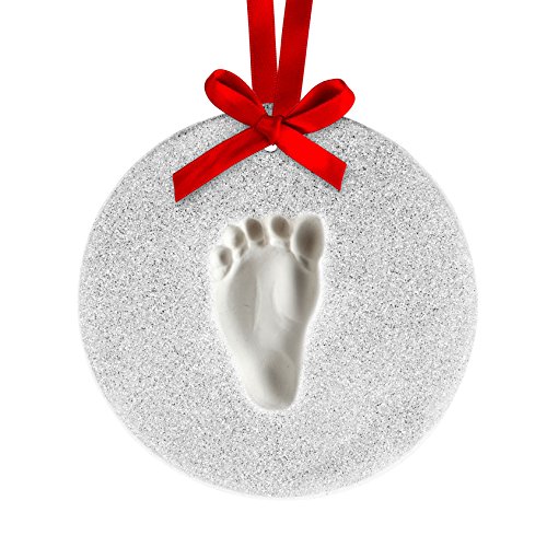 Image of Lil Peach Baby’s Print Christmas Clay Ornament Kit, Baby's First Christmas Tree Ornament, for Baby Girl Or Baby Boy, Newborn Handprint Or Footprint Keepsake, Silver Glitter