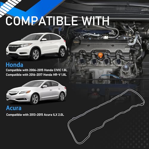 Image of Engine Valve Cover Gasket Set Compatible with 2006-2015 Honda Civic 2016-2017 HR-V 2013-2015 Acura ILX Replaces VS50741R VC246G 036-1953 12341RNAA01 30522RNAA01 714002100 VS50563 VS50741R