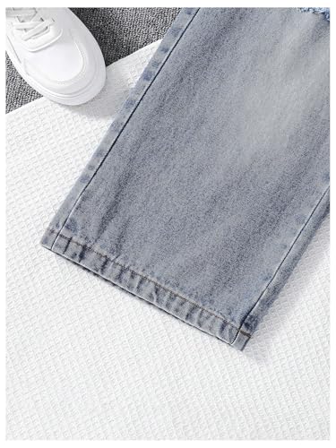 Image of GORGLITTER Girl's 3 Piece Outfit Long Sleeve Fishnet Mesh Tee Top Camisole Ripped Jeans Denim Pants Set White 12Y