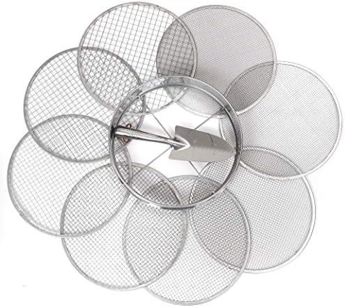 Practicool Garden Potting Mix Sieve - Stainless Steel Riddle - Soil sifting pan - with 8 Interchangeable Filter mesh Sizes - 2,3,4,6,7,9,11,12 mm and Bonus Spade