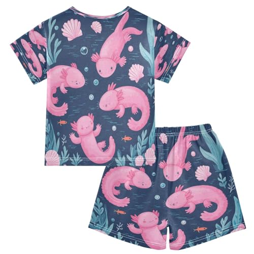 Pajama Sets Short Sleeve Cute Four Axolotl Pattern Soft Cotton Summer Sleepwear 2 Piece PJS Size 5-14T2