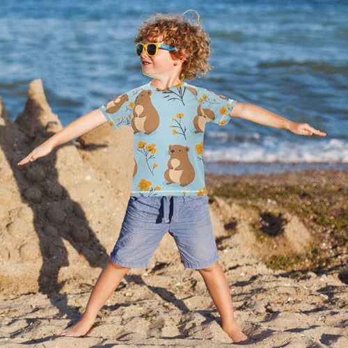 Boys Swing Shirts Flower Otter Blue Groundhog Rashguard Short Sleeve Kids T-Shirts Sun UPF 50+4