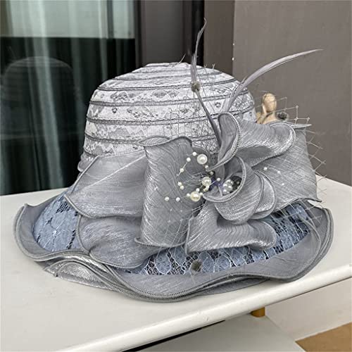 Chapeau d'été féminin orné de fleur perle en dentelle artisanale haut de gamme