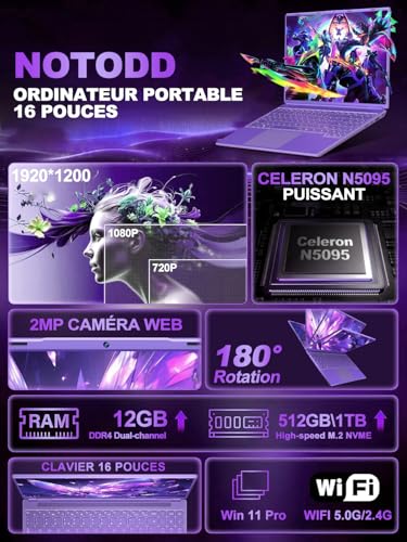 Ordinateur Portable Gaming Violet 16 Pouces Wi-Fi 5G Celeron - 2