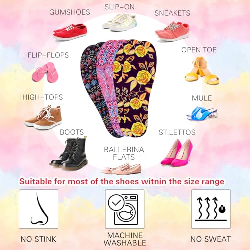 Image of 3 Pairs No Show Socks Sockless Shoe Liner Washable Barefoot Shoe Insoles No Slipping Inserts(Flower Style)