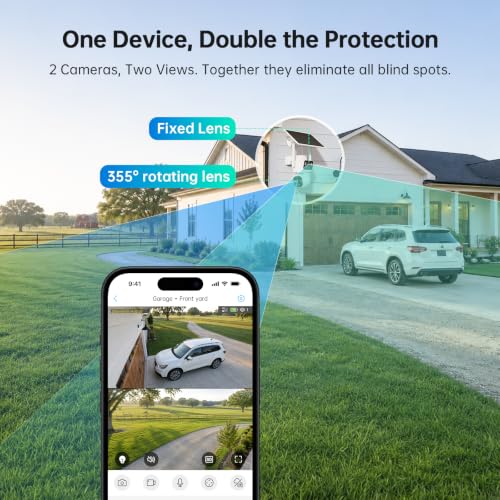 Image of ELYSOO Dual Lens 4G LTE Cellular Security Camera, 2K HD Video, No WiFi Needed, 360 View Camera with Night Vision, Easy to Install, PIR Alarm, Built-in SIM Card(Supports Verizon /AT&T /T-Mobile) - White