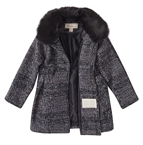 Cremson Girl Wool Look Winter Princess Bow Dress Pea Coat Jacket Faux Fur Collar3