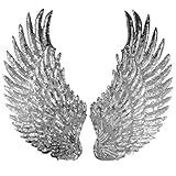 Large Angel Wings Sequin Patches Iron on Sew on Appliques Embroidered Motif for DIY Clothes (Silver)