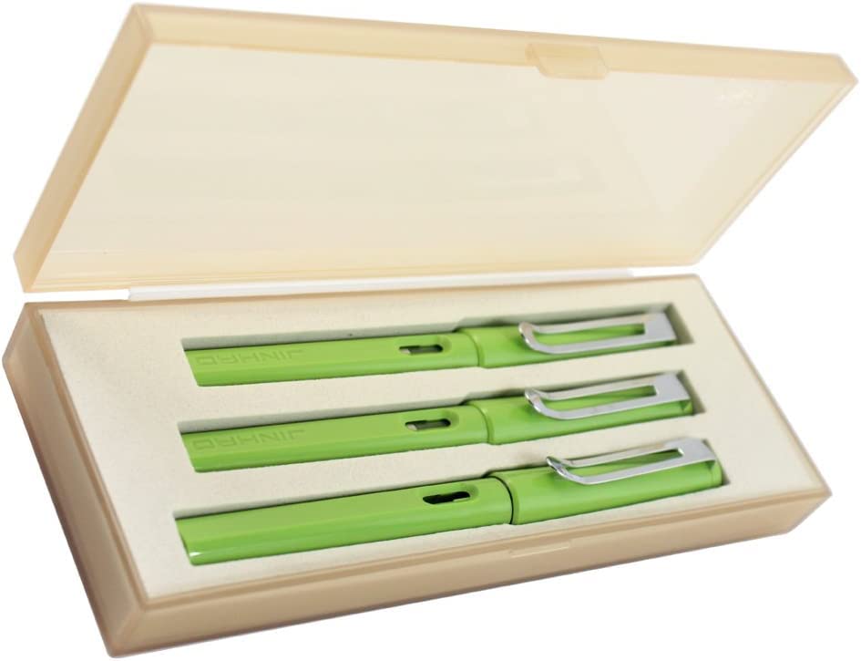 Stifte, Gelschreiber, Kugelschreiber, 3 Stück Kunststoffstifte, 1 Stück Füllfederhalter, 1 Stück feine Feder und 1 Stück Tintenroller mit Stiftbox – Gelb (Farbe: Grün)