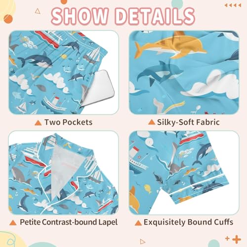 senya Boat Whale Satin Summer Pajama Sets Silk Short Sleeve Button Down Sleepwear3