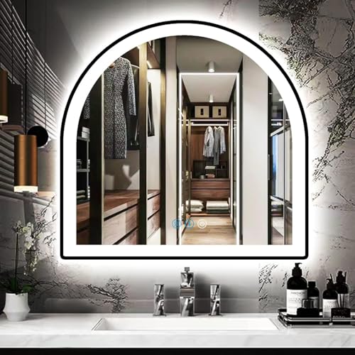 DIDIDADA 33 x 31 Inch Black Bathroom Arch Vanity Mirror with Lights Black Frame Arch LED Mirror for Bathroom Wall Arched Lighted Mirror AntiFog 3Color 33
