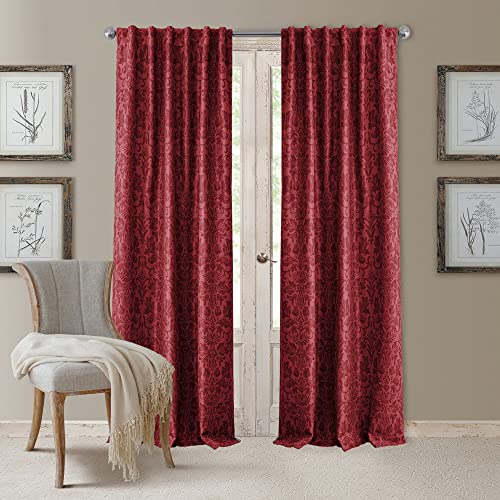 Elrene Blackout Rod Pocket/Back Tab Window Curtain Panel, Fabric, Rouge, 52" W x 108" L (Pack of 1), W 52" x L 108" (1 Panels)