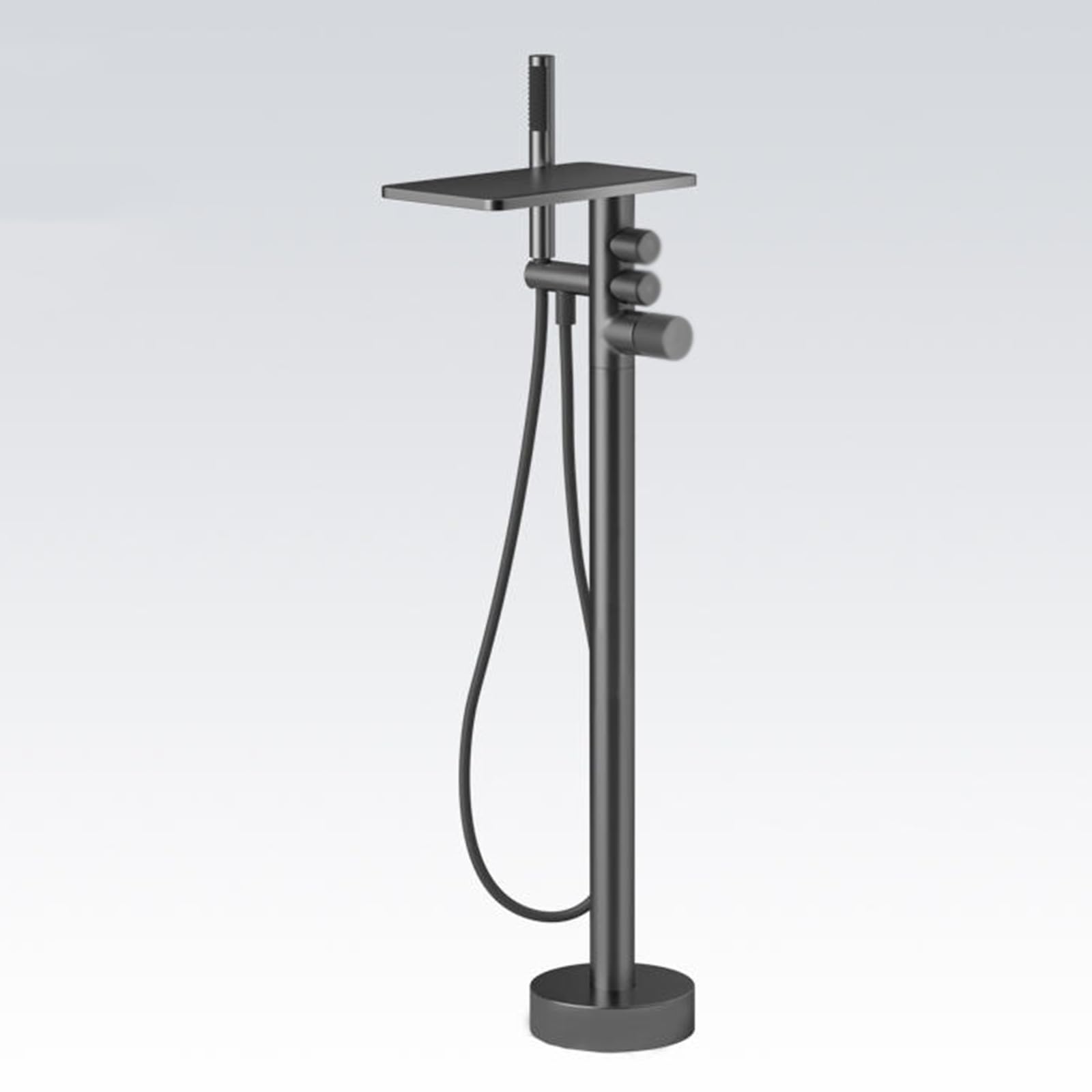 HADECOLL Free Standing Bath Mixer Taps With Shower Waterfall Tap Brass With Hand Shower Freestanding Bathtub Faucet, Grey